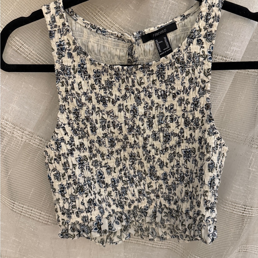 Forever 21 Black and White Smocked Crop Tank